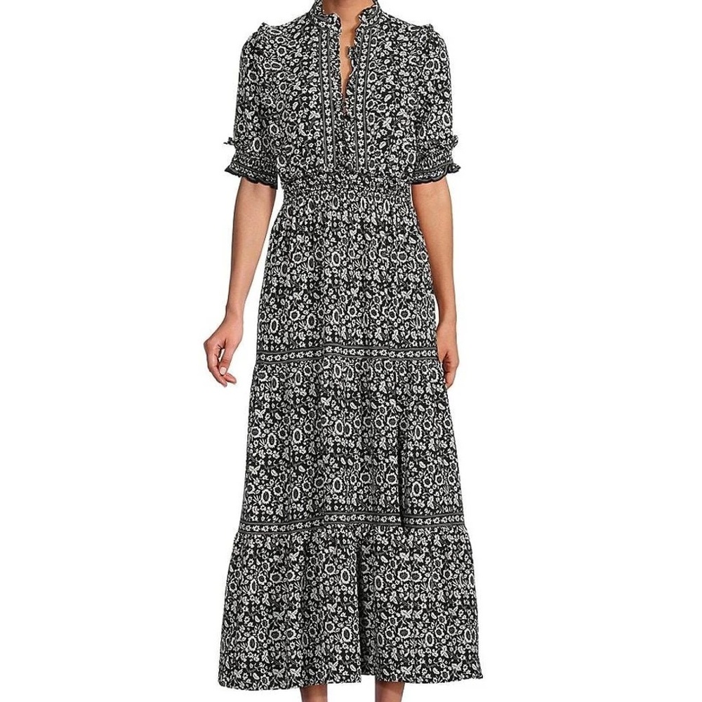 NWT Max Studio Tiered Floral Midi Dress Black size XS